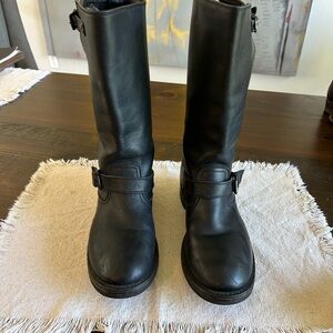 Frye Black Leather Combat Moto Boots